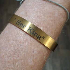 "Her King" Men's Gold Tone Cuff Bracelet .